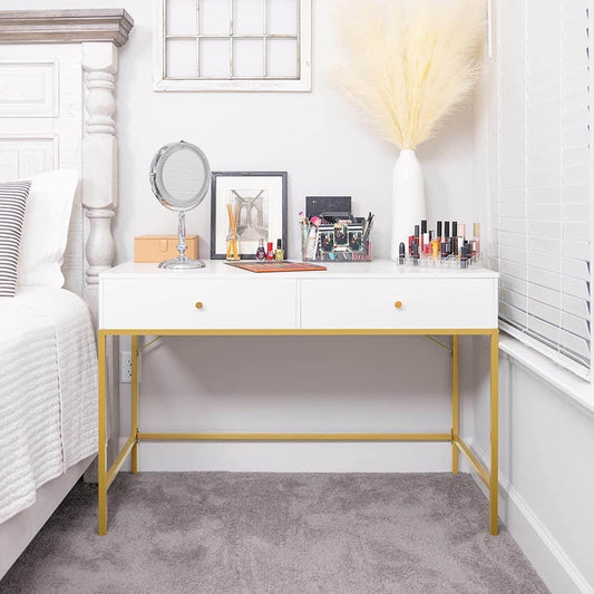Vanity Desk with Drawers - White and Gold - Loft&Timber