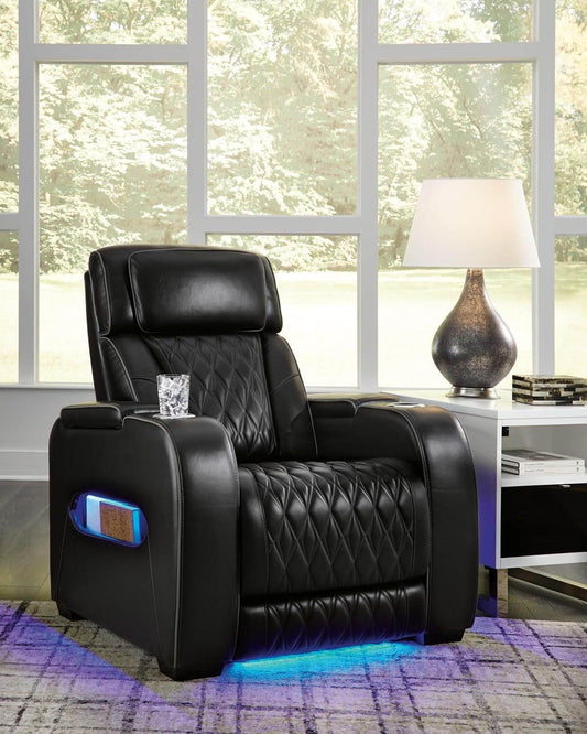 Boyington Contemporary Leather Match Power Recliner with Adjustable Headrest, Black - Loft&Timber
