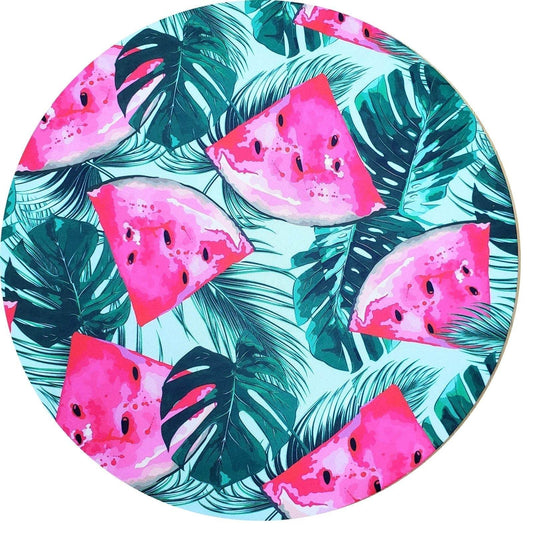 Set of 4 Round Placemats Covers Tropical Watermelon 14 Dia inch - Loft&Timber