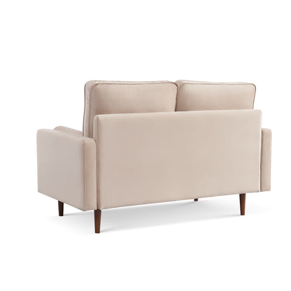 57" Beige And Dark Brown Velvet Loveseat and Toss Pillows - Loft&Timber