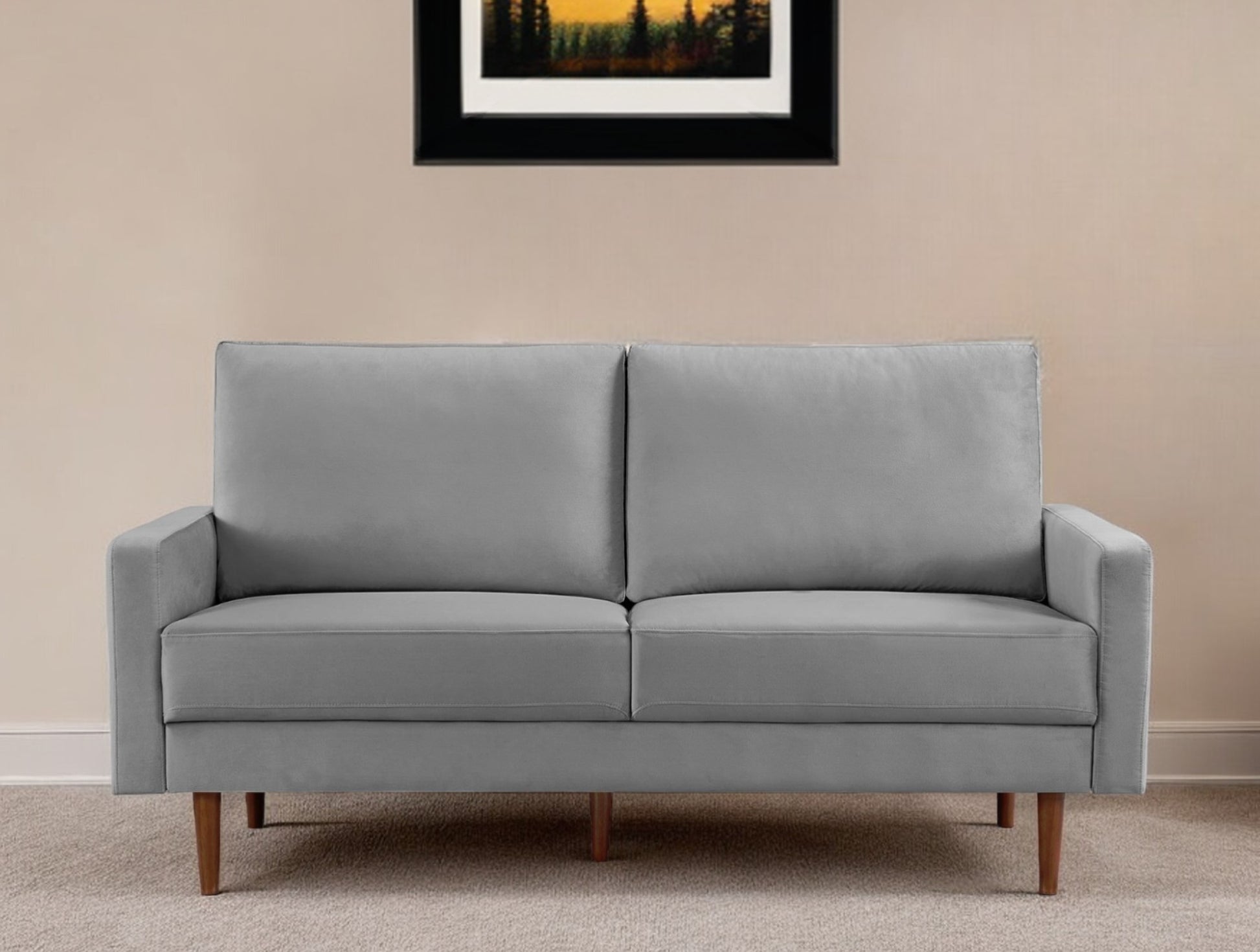 69" Gray Velvet Sofa With Dark Brown Legs-0