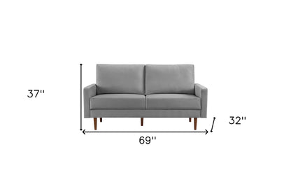 69" Gray Velvet Sofa With Dark Brown Legs-6
