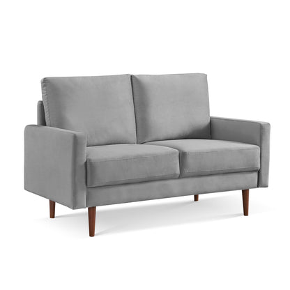 57" Gray And Dark Brown Velvet Loveseat - Loft&Timber