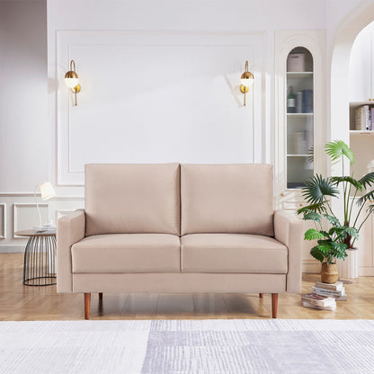 57" Beige And Dark Brown Velvet Loveseat - Loft&Timber