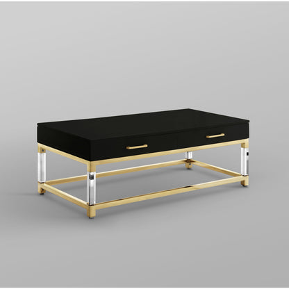 47" Black Gold And Clear Wood Acrylic And Steel Coffee Table - Loft&Timber