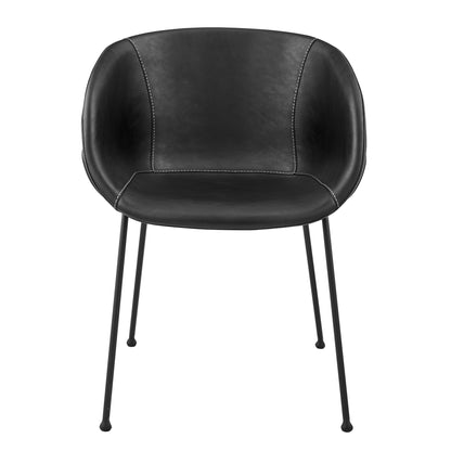 Set of Two Black Upholstered Faux Leather Dining Arm Chairs-2