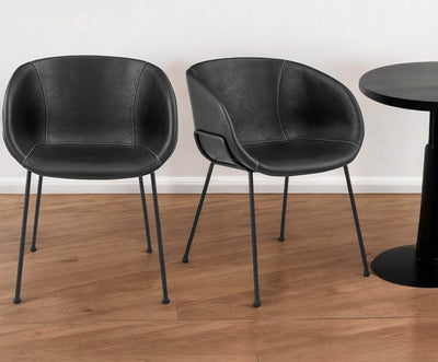 Set of Two Black Upholstered Faux Leather Dining Arm Chairs-0