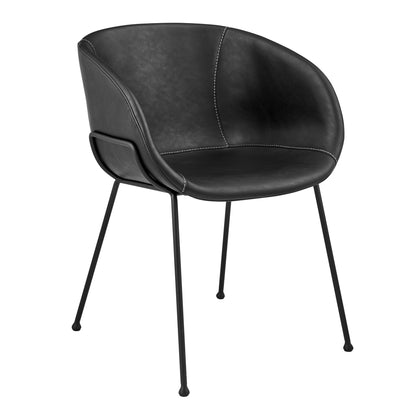 Set of Two Black Upholstered Faux Leather Dining Arm Chairs-3