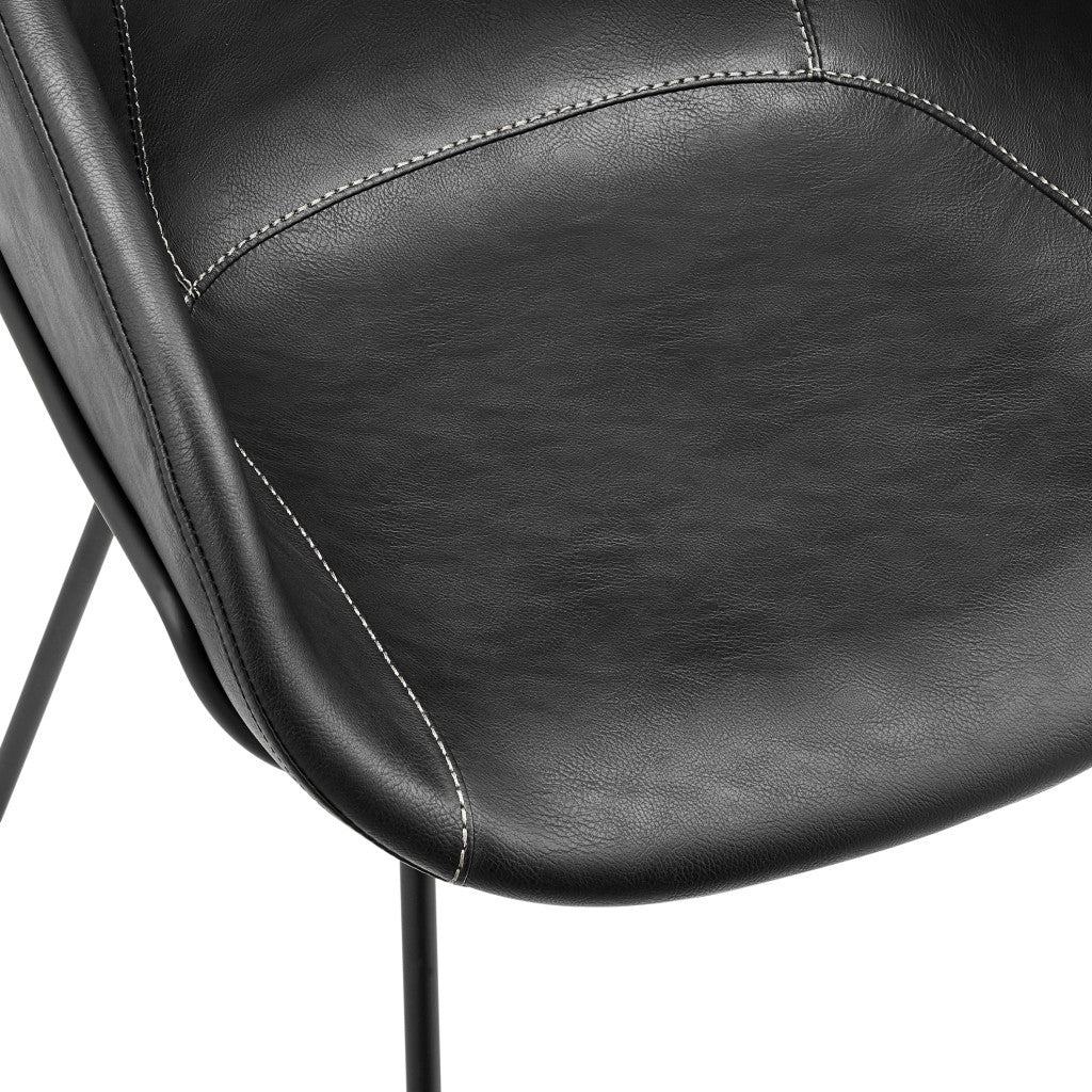 Set of Two Black Upholstered Faux Leather Dining Arm Chairs-7