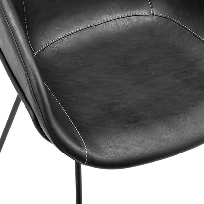 Set of Two Black Upholstered Faux Leather Dining Arm Chairs-7