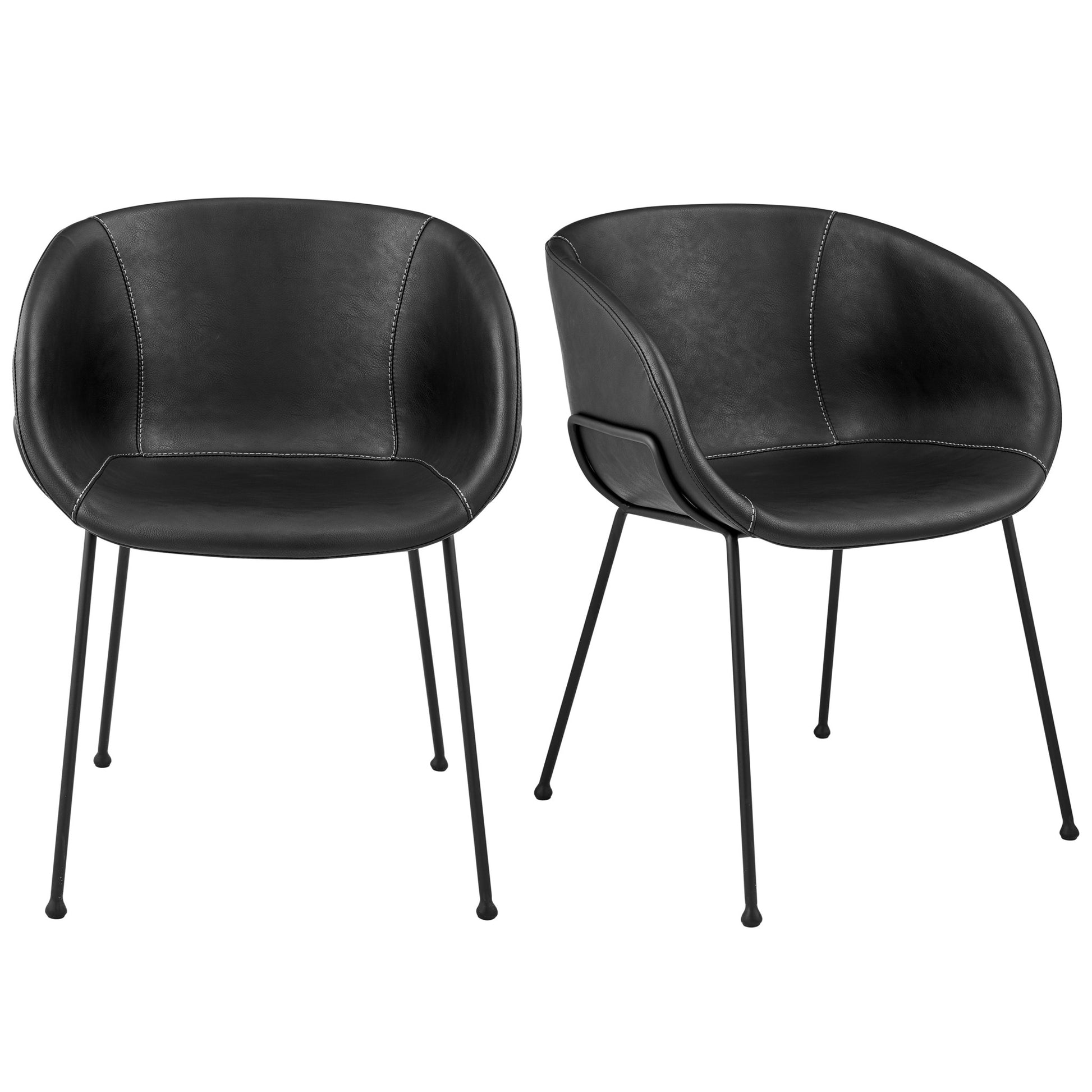 Set of Two Black Upholstered Faux Leather Dining Arm Chairs-1