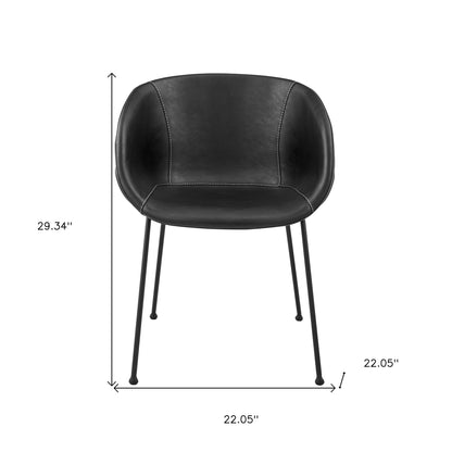 Set of Two Black Upholstered Faux Leather Dining Arm Chairs-8
