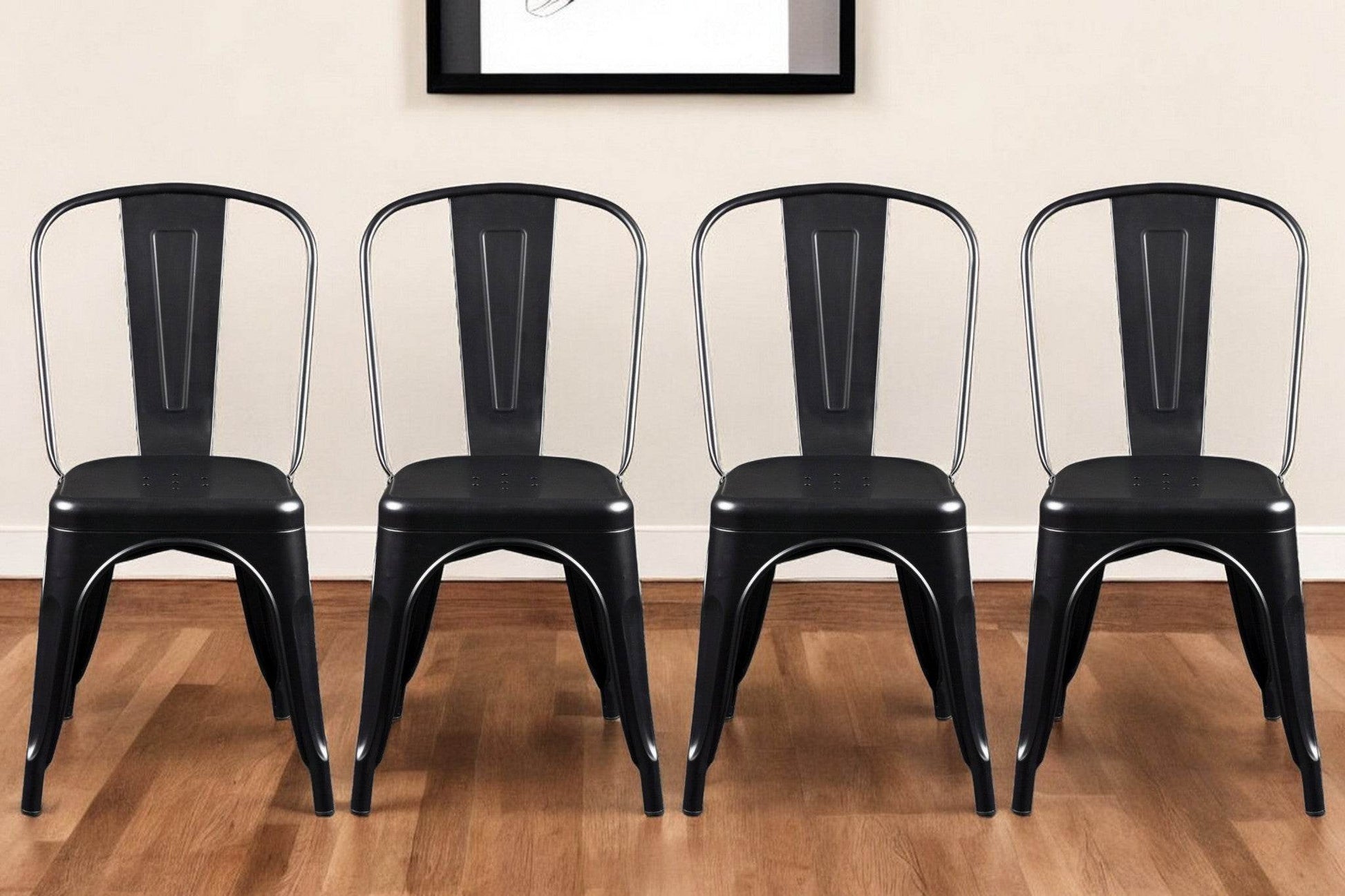 Set of Four Black Steel Dining Side Chairs - Loft&Timber