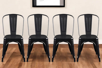 Set of Four Black Steel Dining Side Chairs - Loft&Timber