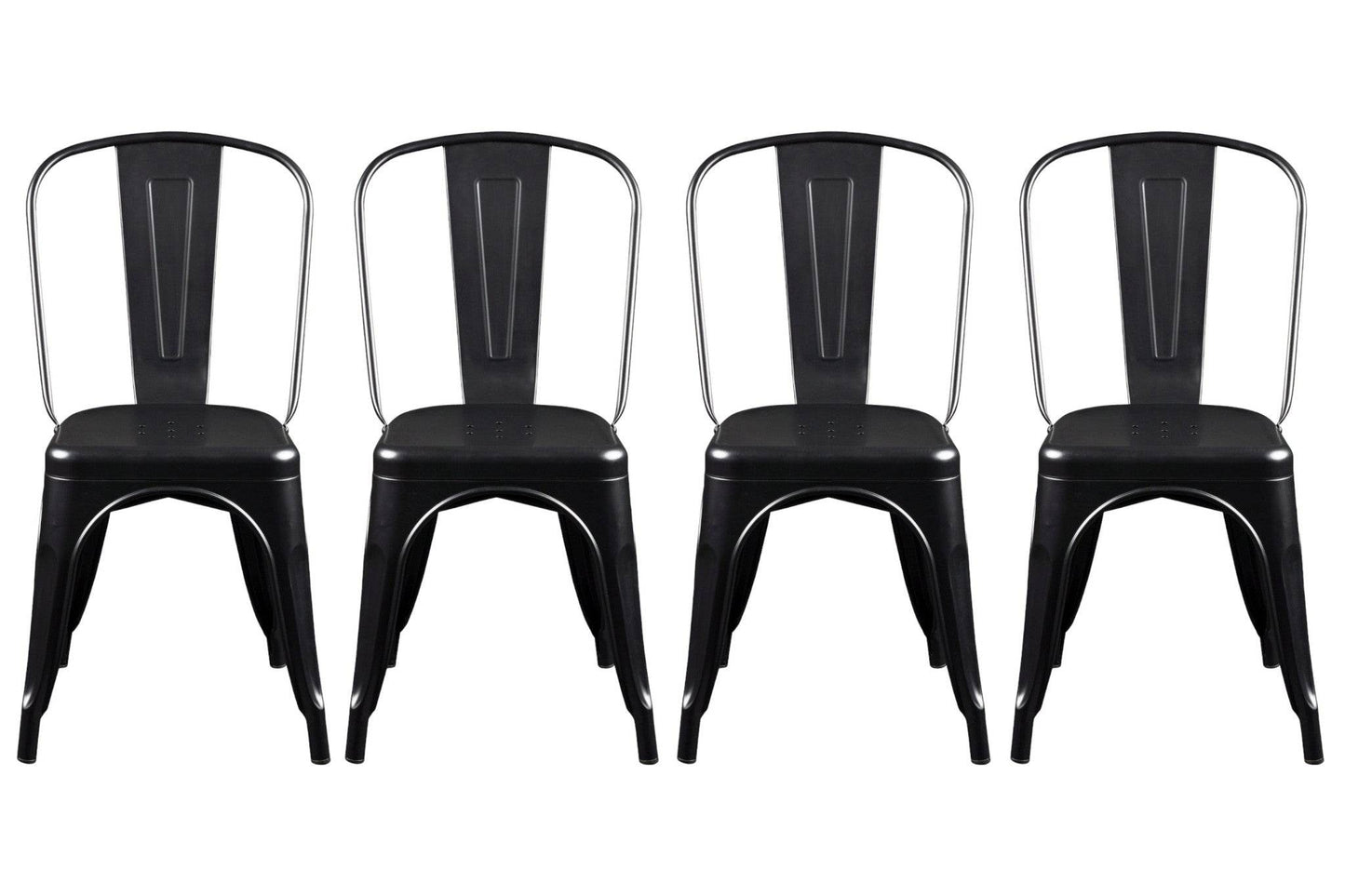 Set of Four Black Steel Dining Side Chairs - Loft&Timber