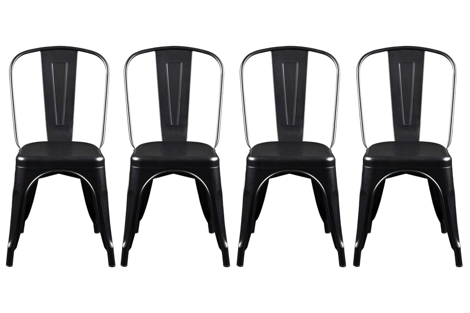 Set of Four Black Steel Dining Side Chairs - Loft&Timber