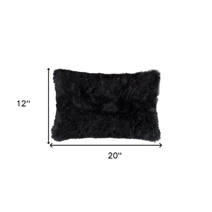 Set of Two 12" X 20" Black Sheepskin Lumbar Throw Pillows - Loft&Timber