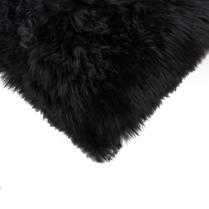 Set of Two 12" X 20" Black Sheepskin Lumbar Throw Pillows - Loft&Timber
