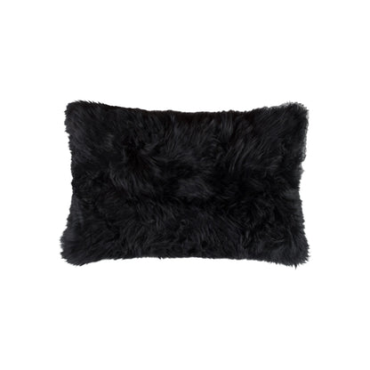Set of Two 12" X 20" Black Sheepskin Lumbar Throw Pillows - Loft&Timber