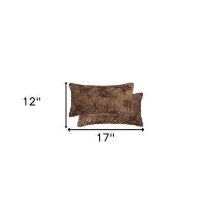 Set of Two 12" X 20" Brown Faux Fur Lumbar Throw Pillows - Loft&Timber