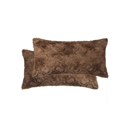 Set of Two 12" X 20" Brown Faux Fur Lumbar Throw Pillows - Loft&Timber