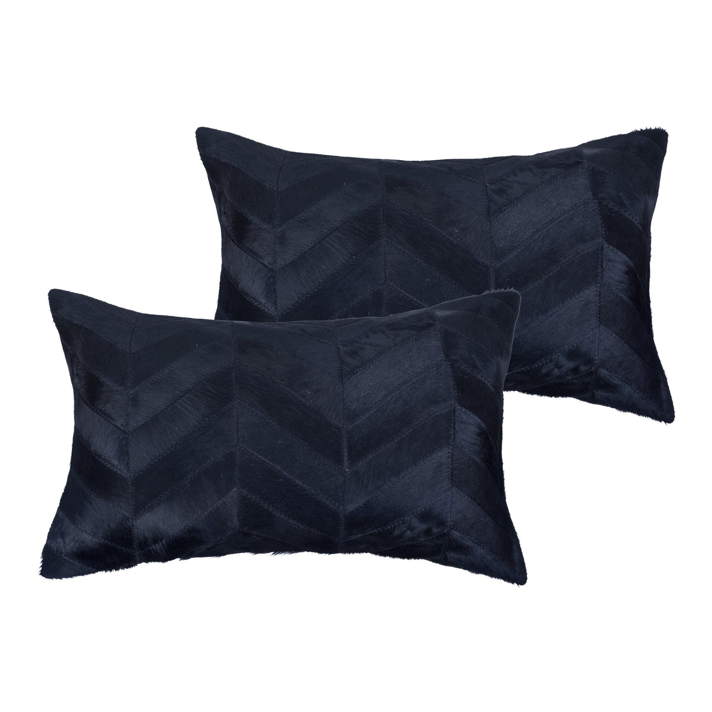 Set of Two 12" X 20" Black Lumbar Chevron Cowhide Throw Pillows - Loft&Timber