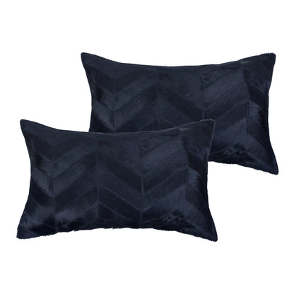 Set of Two 12" X 20" Black Lumbar Chevron Cowhide Throw Pillows - Loft&Timber
