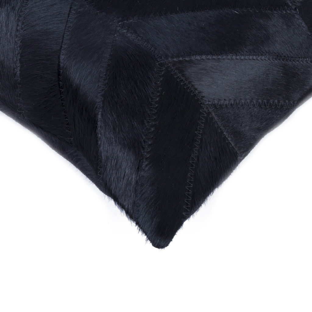 Set of Two 12" X 20" Black Lumbar Chevron Cowhide Throw Pillows - Loft&Timber