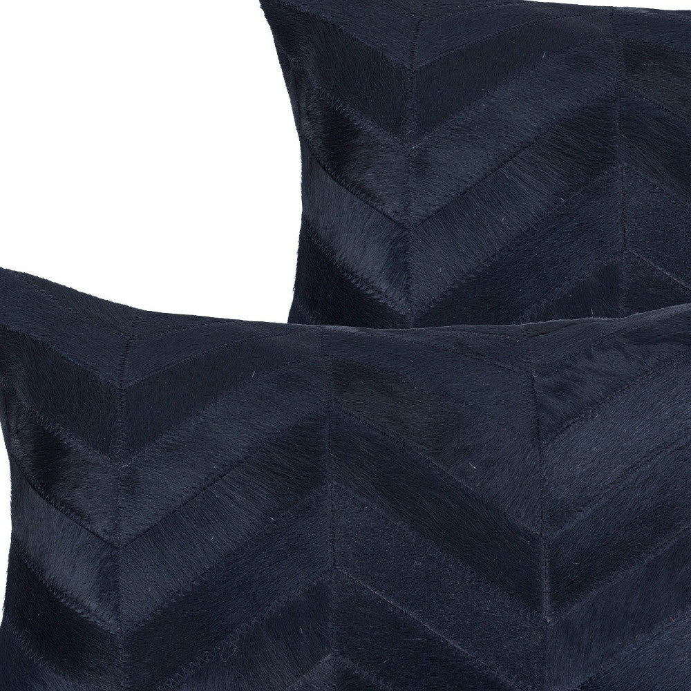 Set of Two 12" X 20" Black Lumbar Chevron Cowhide Throw Pillows - Loft&Timber