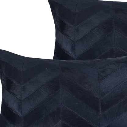 Set of Two 12" X 20" Black Lumbar Chevron Cowhide Throw Pillows - Loft&Timber
