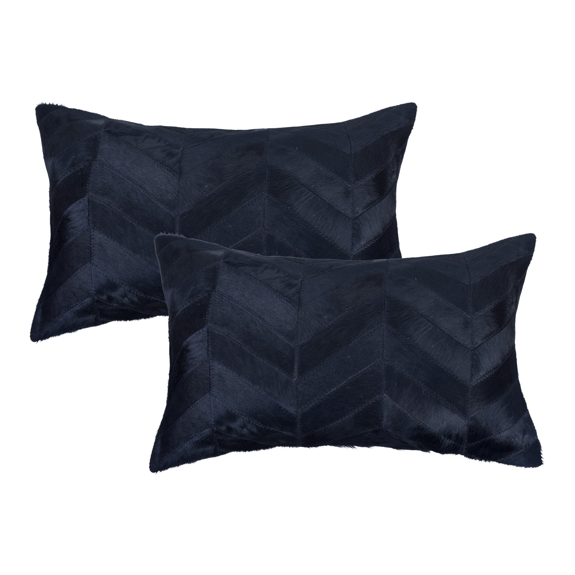 Set of Two 12" X 20" Black Lumbar Chevron Cowhide Throw Pillows - Loft&Timber
