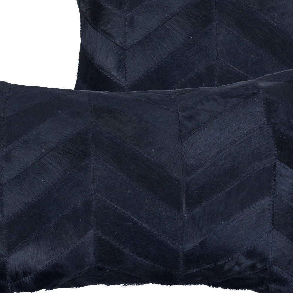 Set of Two 12" X 20" Black Lumbar Chevron Cowhide Throw Pillows - Loft&Timber