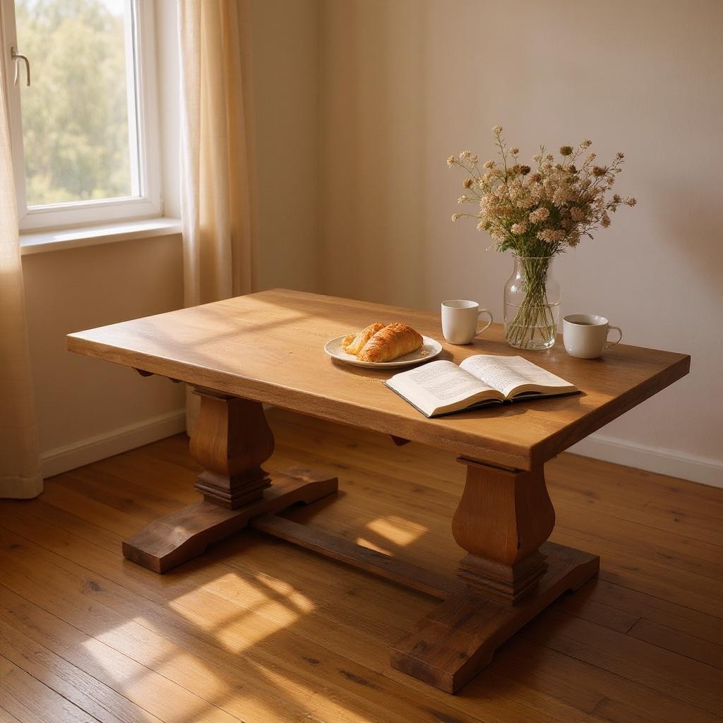 81" Brown Solid Wood Trestle Base Dining Table - Loft&Timber