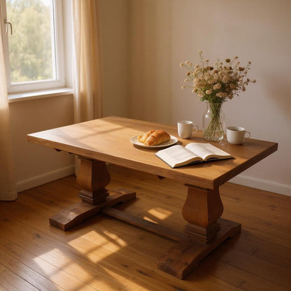 81" Brown Solid Wood Trestle Base Dining Table - Loft&Timber