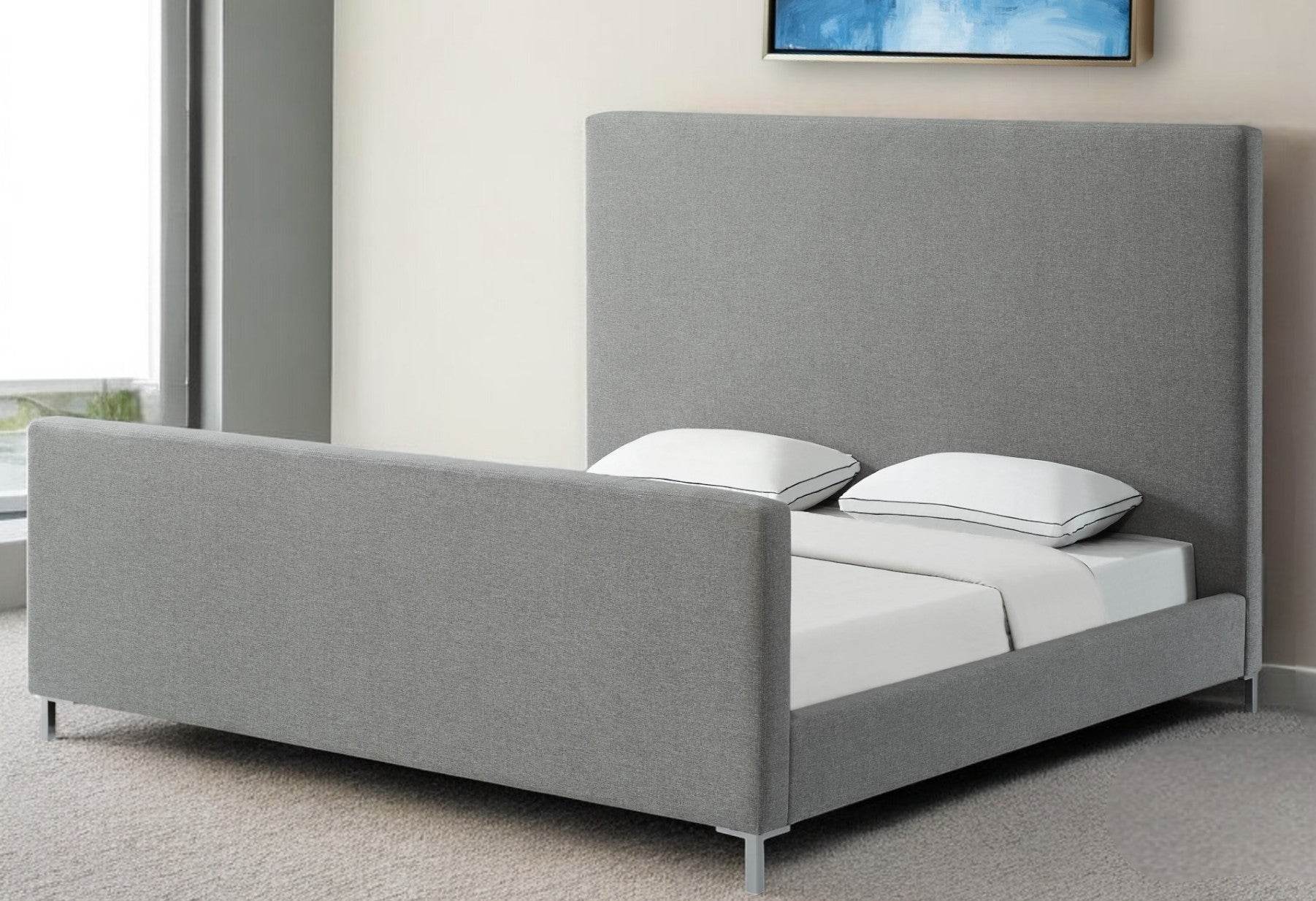 Gray Solid Wood King Upholstered Linen Bed - Loft&Timber