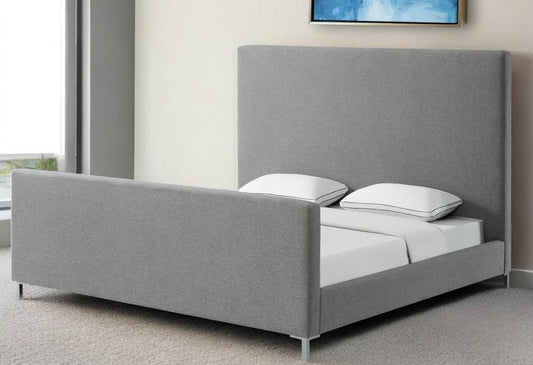 Gray Solid Wood King Upholstered Linen Bed - Loft&Timber