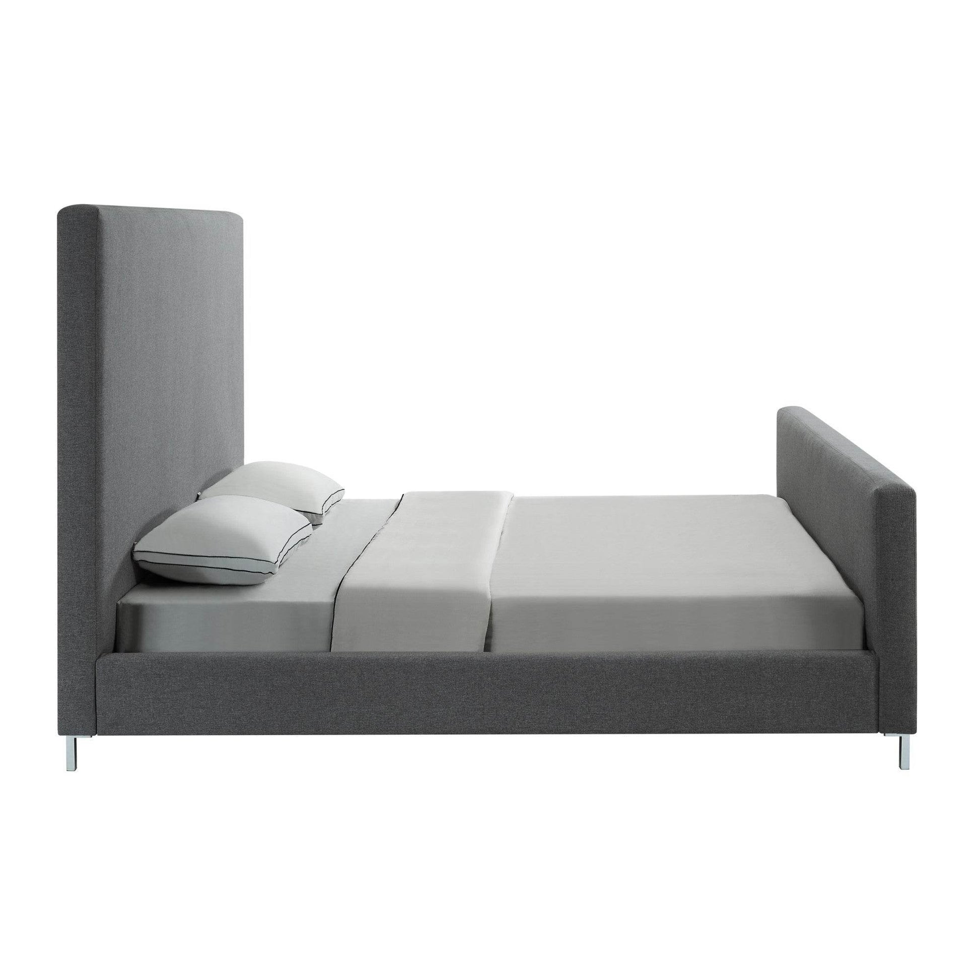 Gray Solid Wood King Upholstered Linen Bed - Loft&Timber