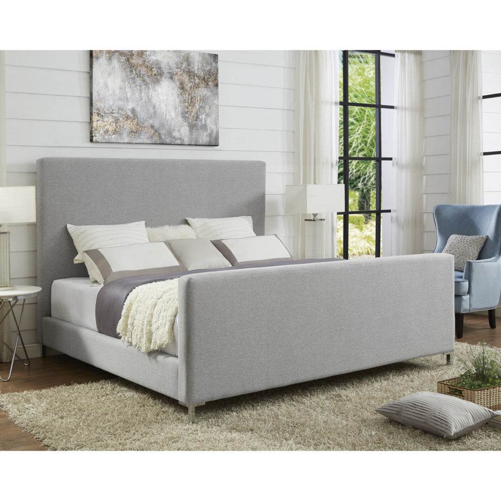 Gray Solid Wood King Upholstered Linen Bed - Loft&Timber