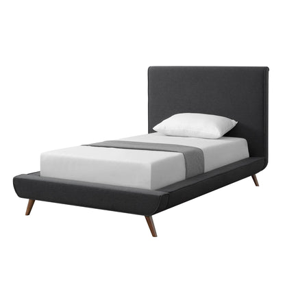 Charcoal Solid Wood Twin Upholstered Linen Bed - Loft&Timber