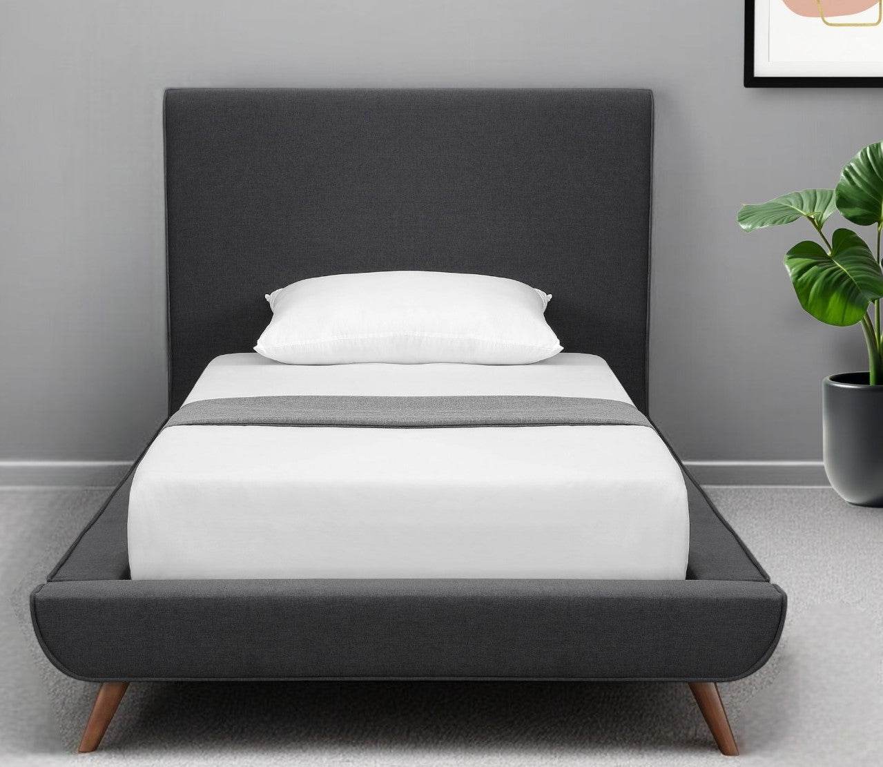 Charcoal Solid Wood Twin Upholstered Linen Bed - Loft&Timber