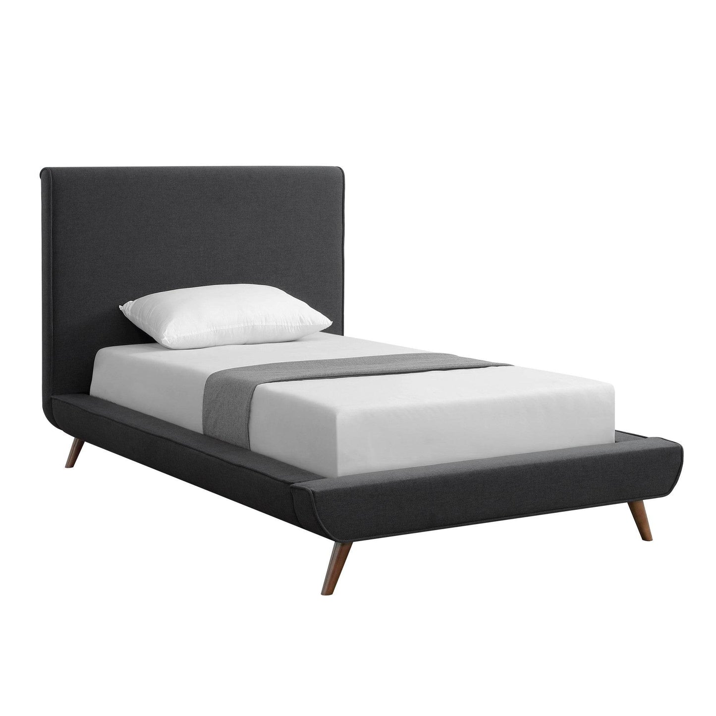 Charcoal Solid Wood Twin Upholstered Linen Bed - Loft&Timber