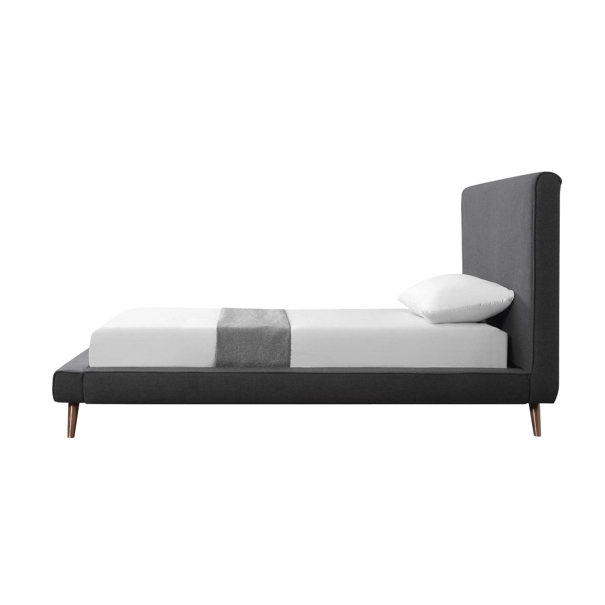 Charcoal Solid Wood Twin Upholstered Linen Bed - Loft&Timber