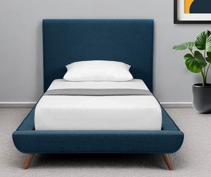Denim Blue Solid Wood Twin Upholstered Linen Bed - Loft&Timber