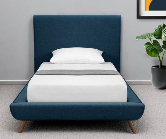 Denim Blue Solid Wood Twin Upholstered Linen Bed - Loft&Timber