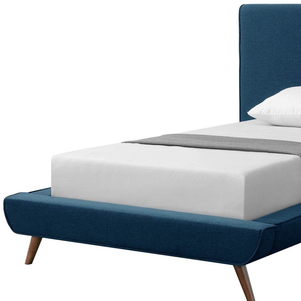 Denim Blue Solid Wood Twin Upholstered Linen Bed - Loft&Timber