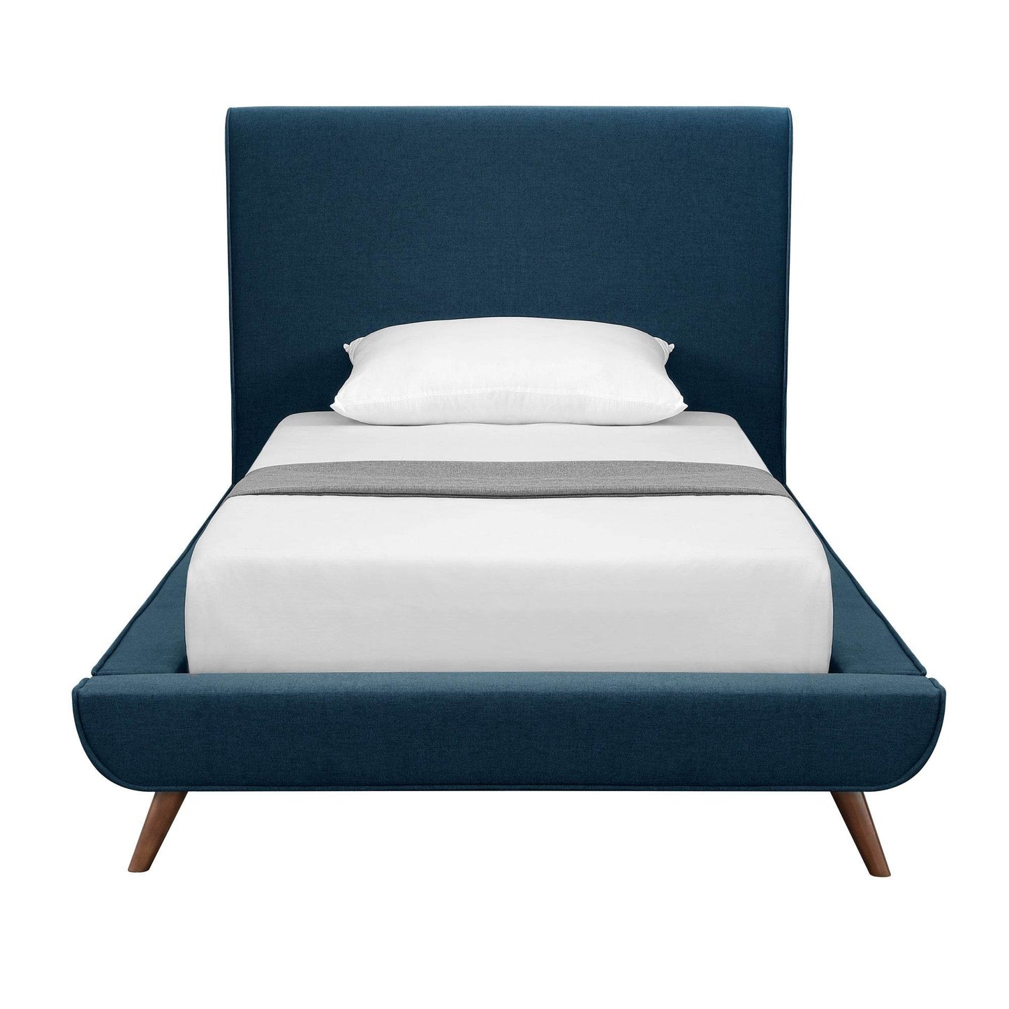 Denim Blue Solid Wood Twin Upholstered Linen Bed - Loft&Timber