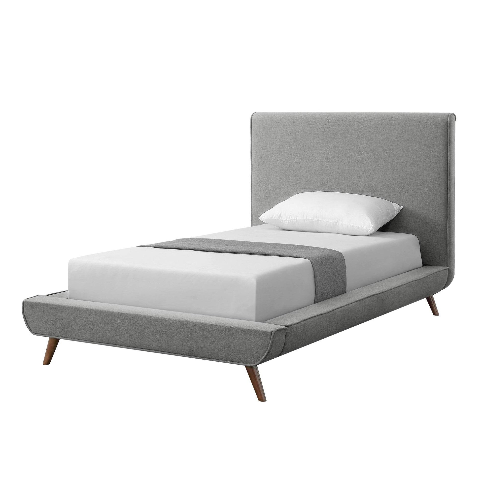 Gray Solid Wood Twin Upholstered Linen Bed - Loft&Timber