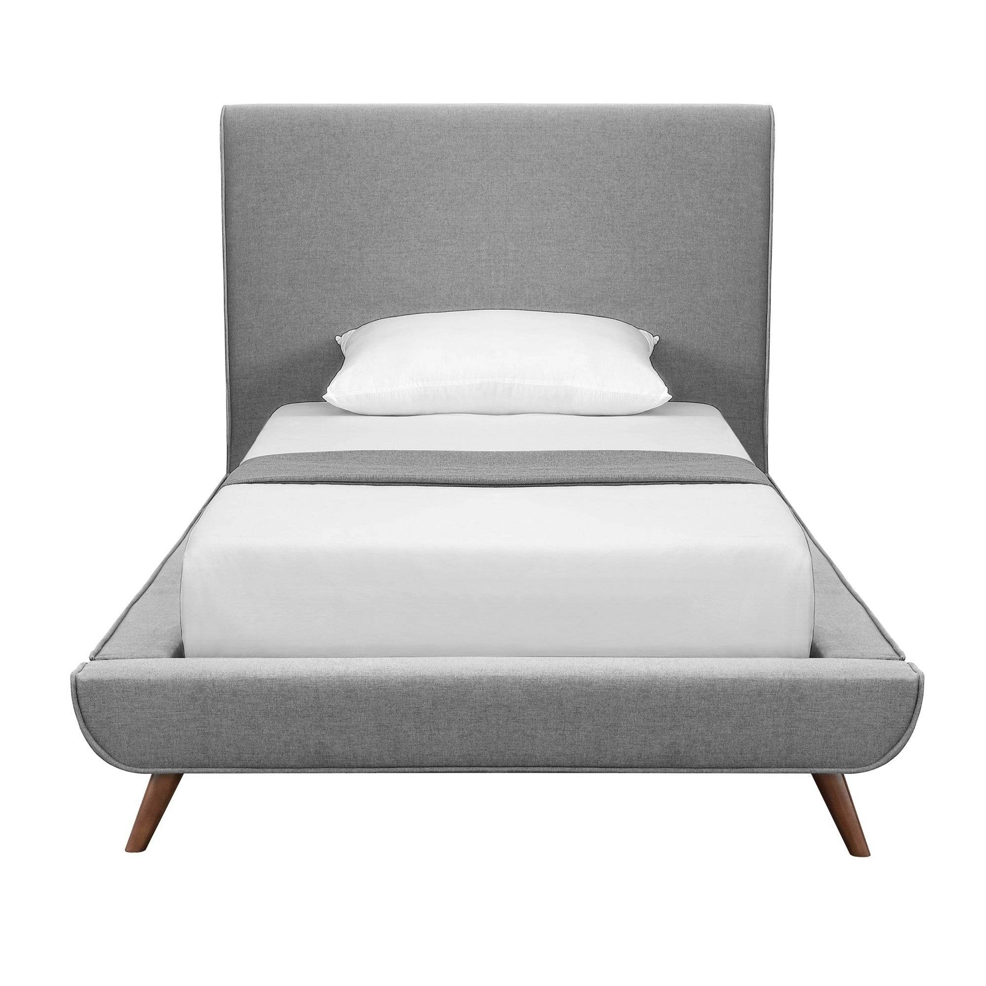 Gray Solid Wood Twin Upholstered Linen Bed - Loft&Timber