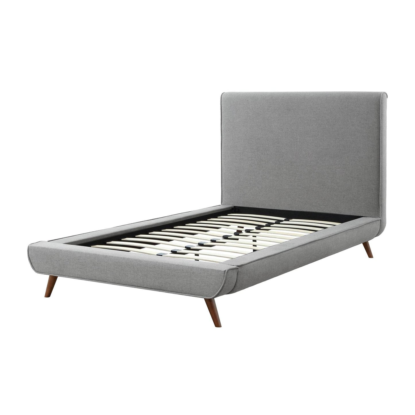 Gray Solid Wood Twin Upholstered Linen Bed - Loft&Timber