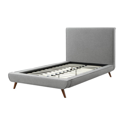 Gray Solid Wood Twin Upholstered Linen Bed - Loft&Timber